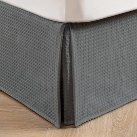 MIYE Pleated Waffle Weave Bed Skirt, Tailored Dust Ruffle 16 Inch Drop Easy Fit, Machine Washable (Dark Grey, Queen - 16" Drop)