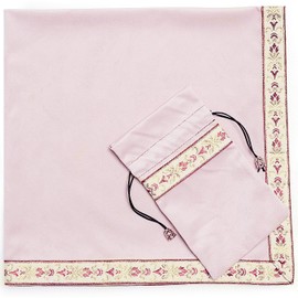 Kuai Tarot Cloth, Pastel Color, 26.8 x 26.8 inches (68 x 68 cm), Set of 2, Velvet Pouch, Tarot Cards, Divination, Appraisal, Thick (Pastel Pink + Pink Ribbon, Set of 2, Small Pouch Included)
