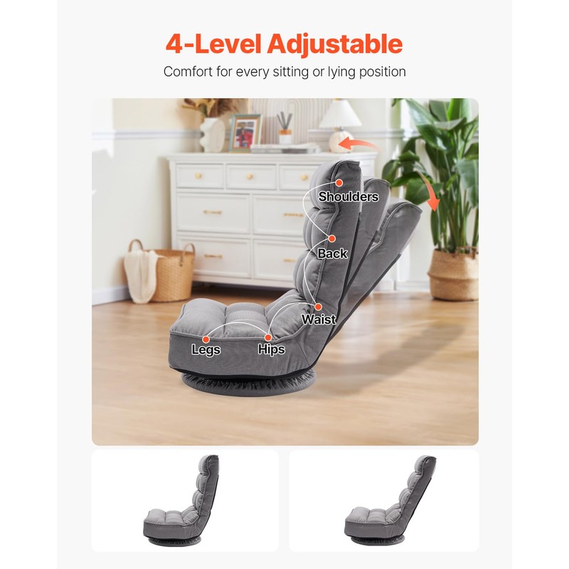 VEVOR Swivel Floor Gaming Chair, 360-Degree Rotating Foldable Lounge Chair