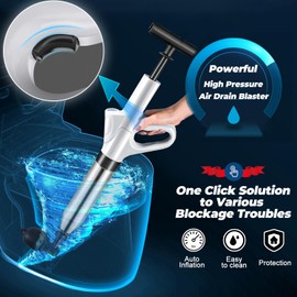 Unclog Toilet Plunger - Drain Clog Remover, High-Pressure Air pump plunger, Drain Blaster with Real-Time Barometer Drain Snake Sink Plunger Plumbing Tools, Plungers for Bathroom, Toilet unclogger