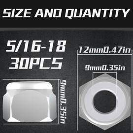 30pcs 5/16-18 Hex Lock Nuts, Nylon Insert,304 Stainless Steel(18-8 SS), Hex Drive, Coarse Thread