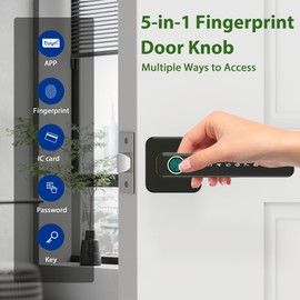 CHEN LCLILICHEN Smart Door Lock, Fingerprint Door Knob, 5 in 1 Digital Knob APP/Keypad Code/IC Cards/Fingerprint/Keys, for Home Hotel Apartment Office