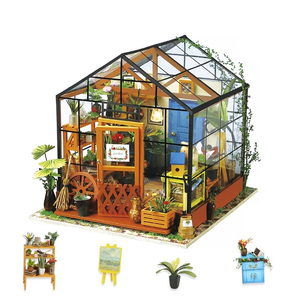 Rolife DIY Wooden Dollhouse Miniature 3d Greenhouse Kit Craft Kits For Adults Birthday for Women and Girls (Cathy's Flower House)