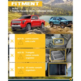 Trumgeta Center Console MOLLE Panel Fit for 4th GenToyota Tacoma 2024 2025+ & Toyota 4Runner 2025+ Interior Armrest Organizer Transparent Smoke Gray