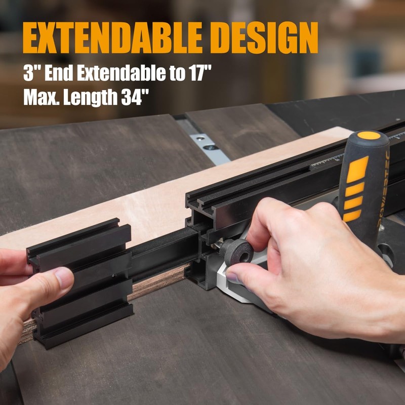 POWERTEC 71768 Telescoping Fence Extendable to 34", Miter Gauge Fence