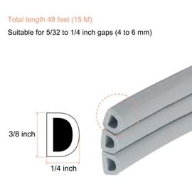 uxcell 49 Ft Weather Stripping Seal Strip for Doors/Window, 1/4 Inch x 3/8 Inch Self Adhesive D Type Foam Sealing Tape, Soundproofing Door Seal Strip Grey