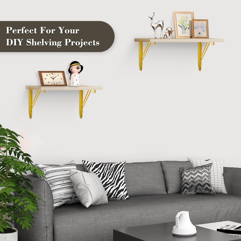 Z METNAL Gold Shelf Brackets, Triangle Shelving Brackets, Versatile Right
