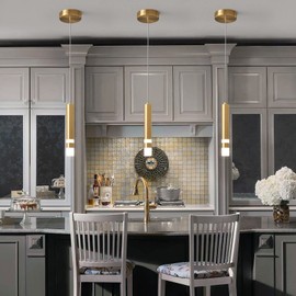 LIANGMH Modern Pendant Light Kitchen Fixture Dimmable LED Gold Mini Pendant Lighting fo Kitchen Island Bedroom Bedside Table Small Pendant Lights (1-Pack)