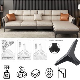 Sightday Pack of 4 Furniture Feet, Black, 17 cm Furniture Feet, Metal, Cabinet Feet with Screws, Maximum Load 800 kg, Furniture Feet for Sofa, Coffee Tables, Cabinets, TV Cabinets, Bedside Table,