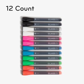 U Brands 12 Count Liquid Glass Fine Tip Dry Erase Markers With Built In Erasers Assort...