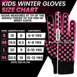 SAGA Sports Kids Winter Gloves - Thermal Touchscreen Water-Resistant Gloves for Kids, Perfect for Running, Cycling, Skiing & Outdoor Sports, Ages 4-12, Smiley Pattern, Mittens Kids Gloves Pink - L