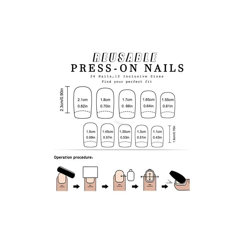 Tips Press On Uñas Francesas Purpurina Con Pegamento,24 Pcs