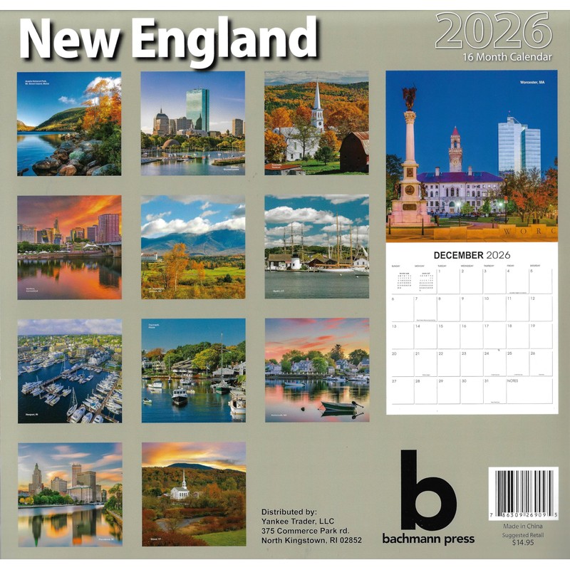 2026 New England Full Size Wall Calendar for Planning, Scheduling,