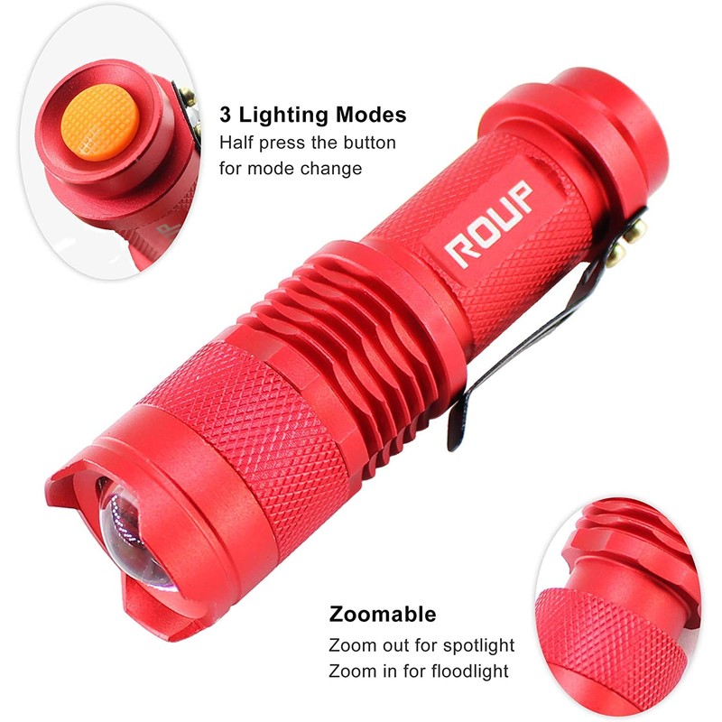 ROUP 2 Pack Mini Red Light Flashlight, Zoomable Red LED