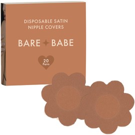 Bare Babe Disposable Satin Nipple Covers - 40 Pieces Waterproof Pasties 4 Shades - Sticky Breast Stickers for Strapless Dress (Caramel, Regular (Fits A-H))