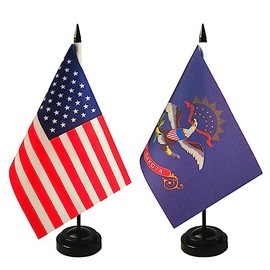 2 Pack USA & North Dakota Desk Flag, 1 North Dakota Table Flag,1 American Desk Flag,North Dakota Office Table Flag on Stand Base, Decorations for Offices, Families, Conference rooms