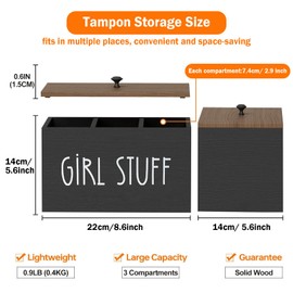 UgyDuky Tampon Holder for Bathroom Farmhouse Bathroom Organizer Rustic Wood Bathroom Storage Bin with Lid Wooden Feminine Product Organizer Box Shark Week Tampon Storage Box (Black)