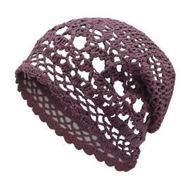DLAPL Women Summer Crochet Slouchy Beanie Hat Handmade Knit Skull Cap(Burgundy),One Size