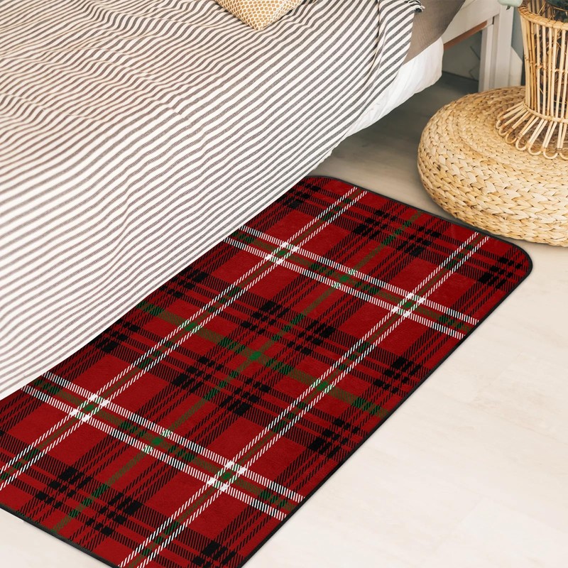 Kitchen Mats for Floor Red Plaid Washable Throw Entryway Rugs