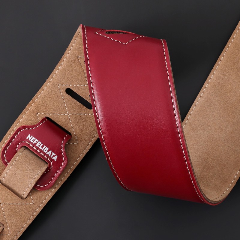 Nefelibata Guitar Strap 2.5", Head Layer Cowhide Italian Red Leather