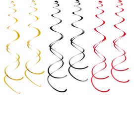 WEVEN Hanging Swirls Party Streamer Spiral Decorations for Ceiling (30pcs, Red, Black, Gold)