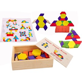 OFKPO Great Tangram Gift Tangrams Set Brain Puzzles for Kids Colorful Wooden Geometry Games Jigsaw Puzzles Pattern Blocks (60PCS)