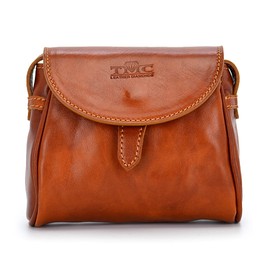 TMC Leather Diamonds, Women's Messenger Bag, Minimalist Style, Adjustable Strap, Genuine Leather, 15 x 17 cm, Pattern 017 Caramel