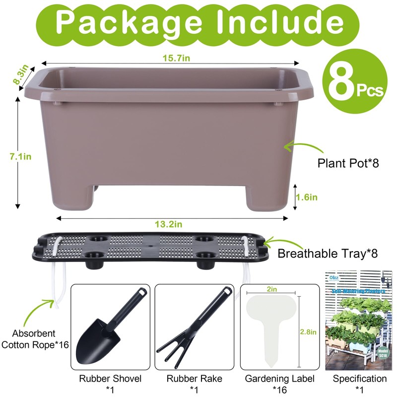 Oliz Self-Watering Rectangle Planter Boxes 8-Pack, 15.7-Inch Window Box Planter