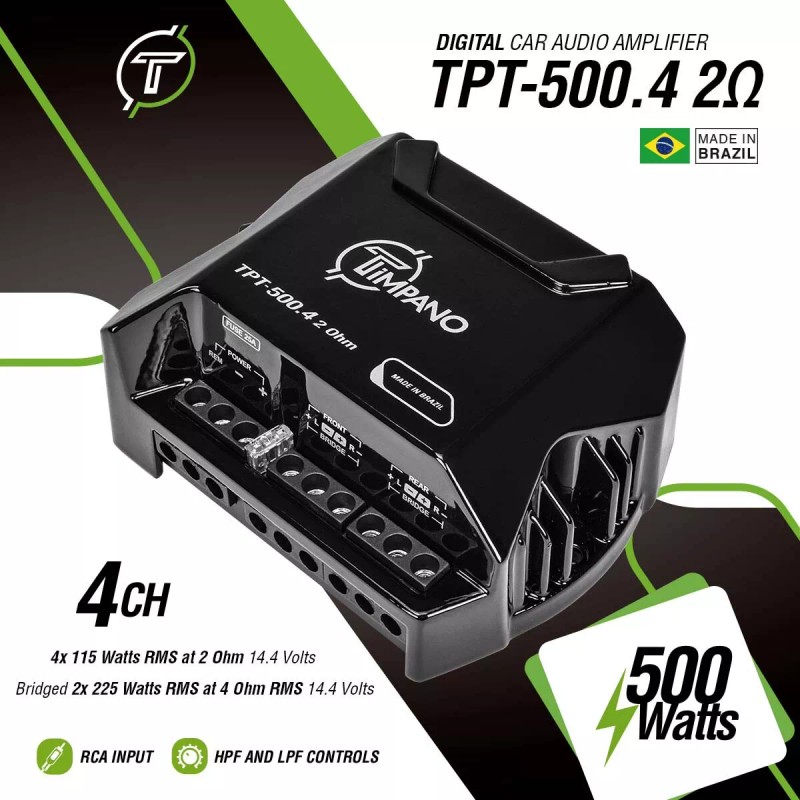 Timpano (1) 4 CHANNEL AMPLIFIER 500 WATTS 2 OHM TIMPANO