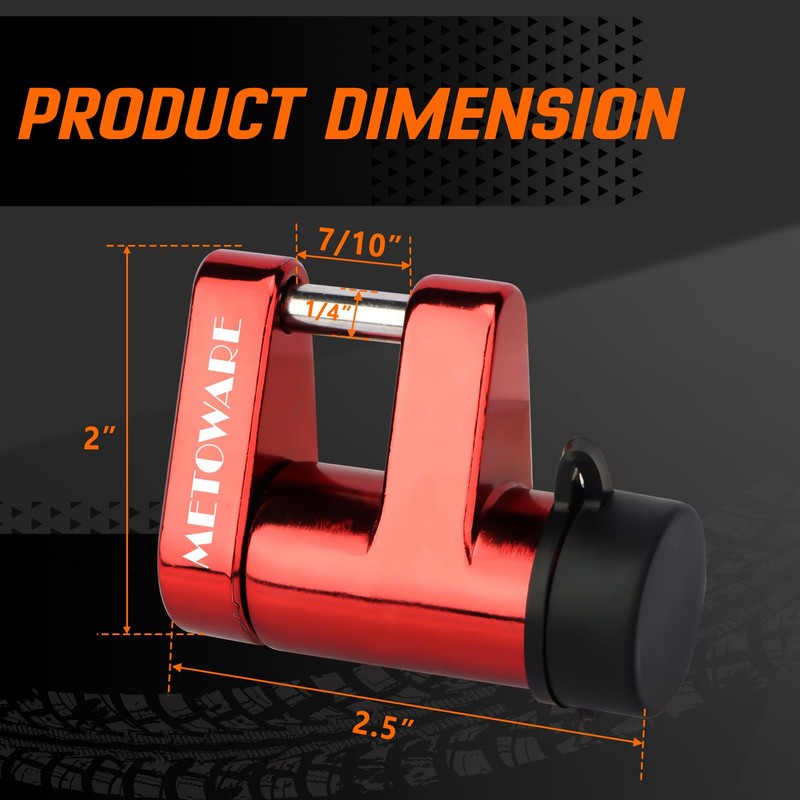 METOWARE Trailer Tongue Coupler Lock with All-Weather Rubber Cap, 1/4"