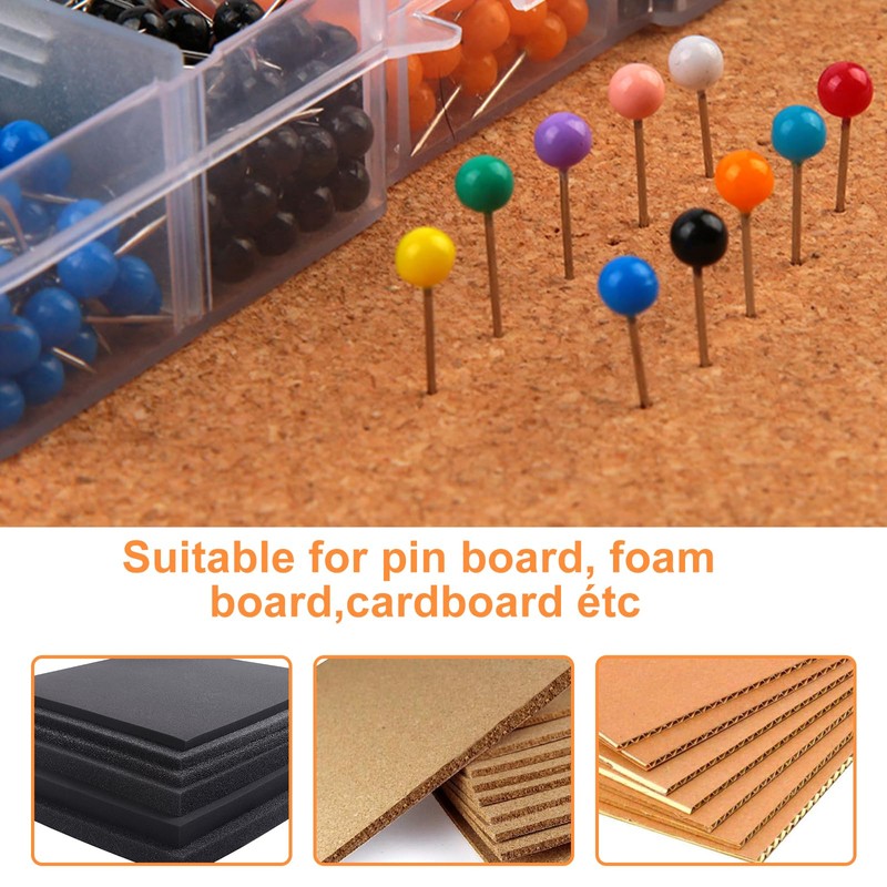 Pack of 1000 push pins, round head pins, map nails,