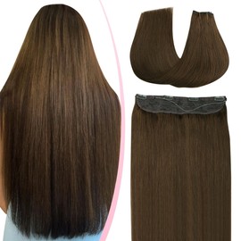 SURNEL Hloa Hair Extensions Invisible Fish Line Hair Extensions Human Hair Color 4 Medium Brown Wire Hair Extensions for Women 20 inch 80g(#4,20inch)