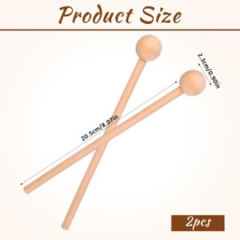 2 Pcs Wood Percussion Sticks 8 Inches Wooden Sticks for Glockenspiel Xylophone Chime Woodblock and Bells (Wood Color)