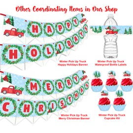 Winter Pick Up Truck Merry Christmas Banner - Red Pick Up Truck Party Supplies - Christmas Pick Up Truck Party Decorations - Christmas Party Decoration - Christmas Party Supplies- MC