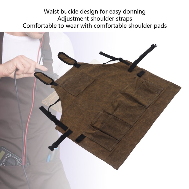 Woodworking Shop Apron Large Capacity Pocket Adjustment Shoulder Straps Waxed