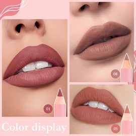 WanTuoluo 6 Pcs Natural Nude Brown Beige Colors Lip Liner Lipstick Pencils Set for Daily Makeup,Easy to Apply & Remove,Waterproof (01, pack of 6)
