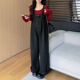 Momkong Cute Suspender Maternity Overalls - Summer Pants for Pregnant Women (Nursing Friendly) Black Black/2XL