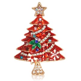 Minicoco Rhinestone Christmas Tree Brooch, Christmas Brooch Pin for Xmas Present, Christmas Party Decoration Christmas Pin for Scarf Daily Wear (Red)