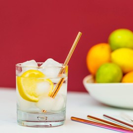 Reusable Metal Straws Mini's Set of 4 | Stainless Steel | Eco Friendly | Coloured Cocktail Straws | Short Reusable Straws | Rainbow Rose Gold Silver