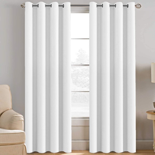 H.VERSAILTEX White Curtains for Bedroom White Curtain 96 inches Long for Christmas Thermal Insulated Window Treatment Panel/Drape for Living Room, White, One Panel, Grommet Top, 52" W x 96" L