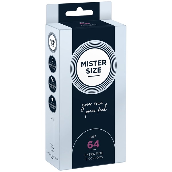 MISTER SIZE 64mm Ultra-Sensitive Condoms for Men - Extra Thin, Extra fine, Extra lube/Made from 100% Natural Rubber Latex in Your Size XXL/Real Feel Pack of 10