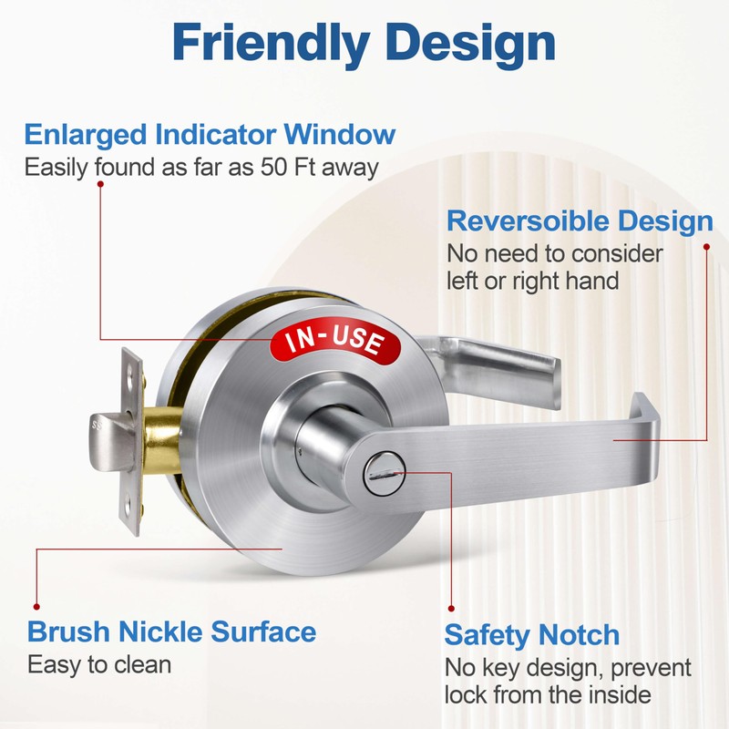 Commercial Grade Bathroom Door Lock-Privacy Indicator Lock Vacant or in-Use,