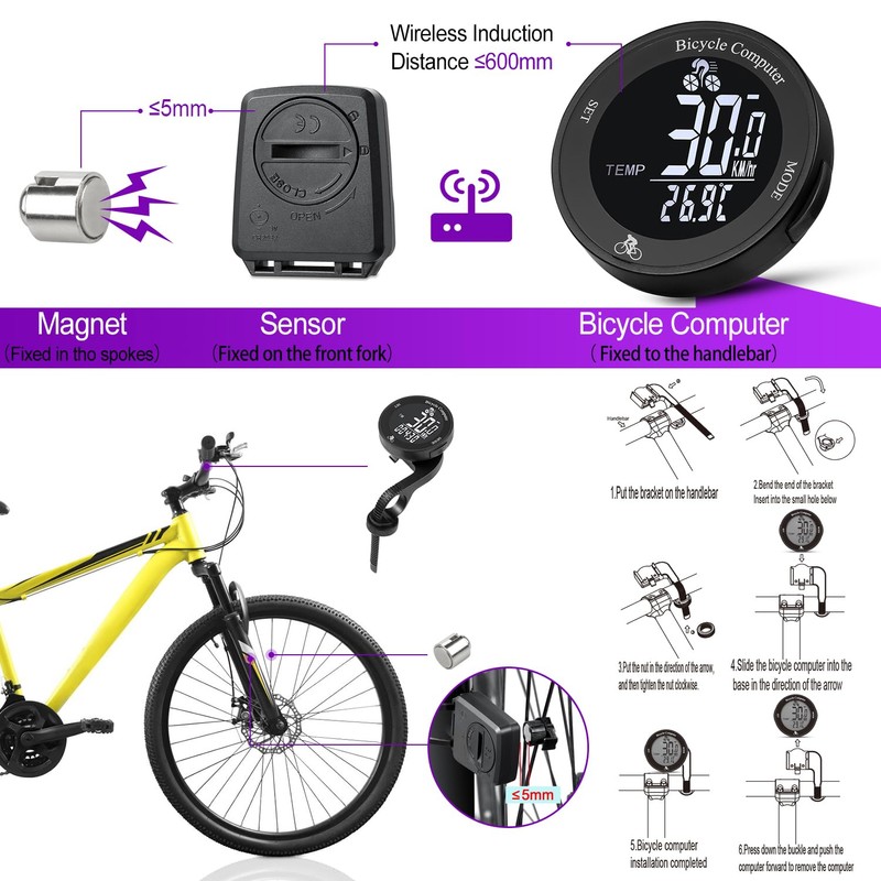 Lurowo Bike Computer Wireless, 24 Function IPX67 Waterproof Bike Speedometer