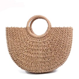 Straw Bag Womens Handbag Handwoven Large Straw Beach Tote Bag Vacation Summer Beach bag Straw Purse (Handbag-Khaki)
