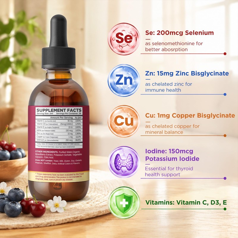 Liposomal Selenium 200mcg Liquid Drops, Selenium Supplement for Women &
