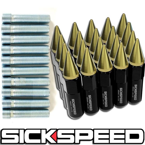 SIckspeed JDM Racing Lugnuts 20 PC BLACK/24K GOLD SPIKED LUG