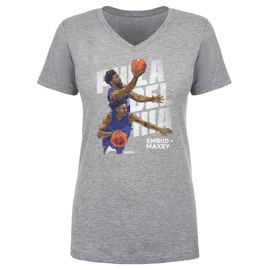 500 LEVEL Joel Embiid Shirt for Women (Women's V-Neck, X-Large, Heather Gray) - Joel Embiid & Tyrese Maxey Philadelphia Duo WHT