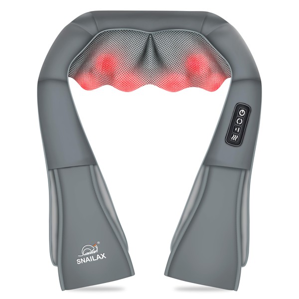 Snailax Shiatsu Neck and Shoulder Massager - Back Massager with Heat, Deep Kneading Electric Massage Pillow for Neck, Back, Shoulder,Foot Body (Grey)