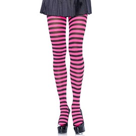 Leg Avenue Women's Nylon Striped Tights, Black/Neon Pink, One Size