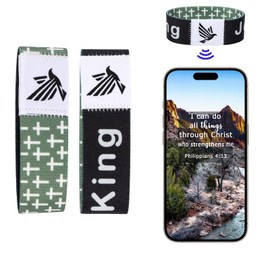 WALLFID 2 Pieces Set,Bible Verse Bracelets,Rosary Bracelet,Christian Gifts for Women,The Jesus Bible,Phone Recognition,Perfect for Adult Men and Women (Large, Black)